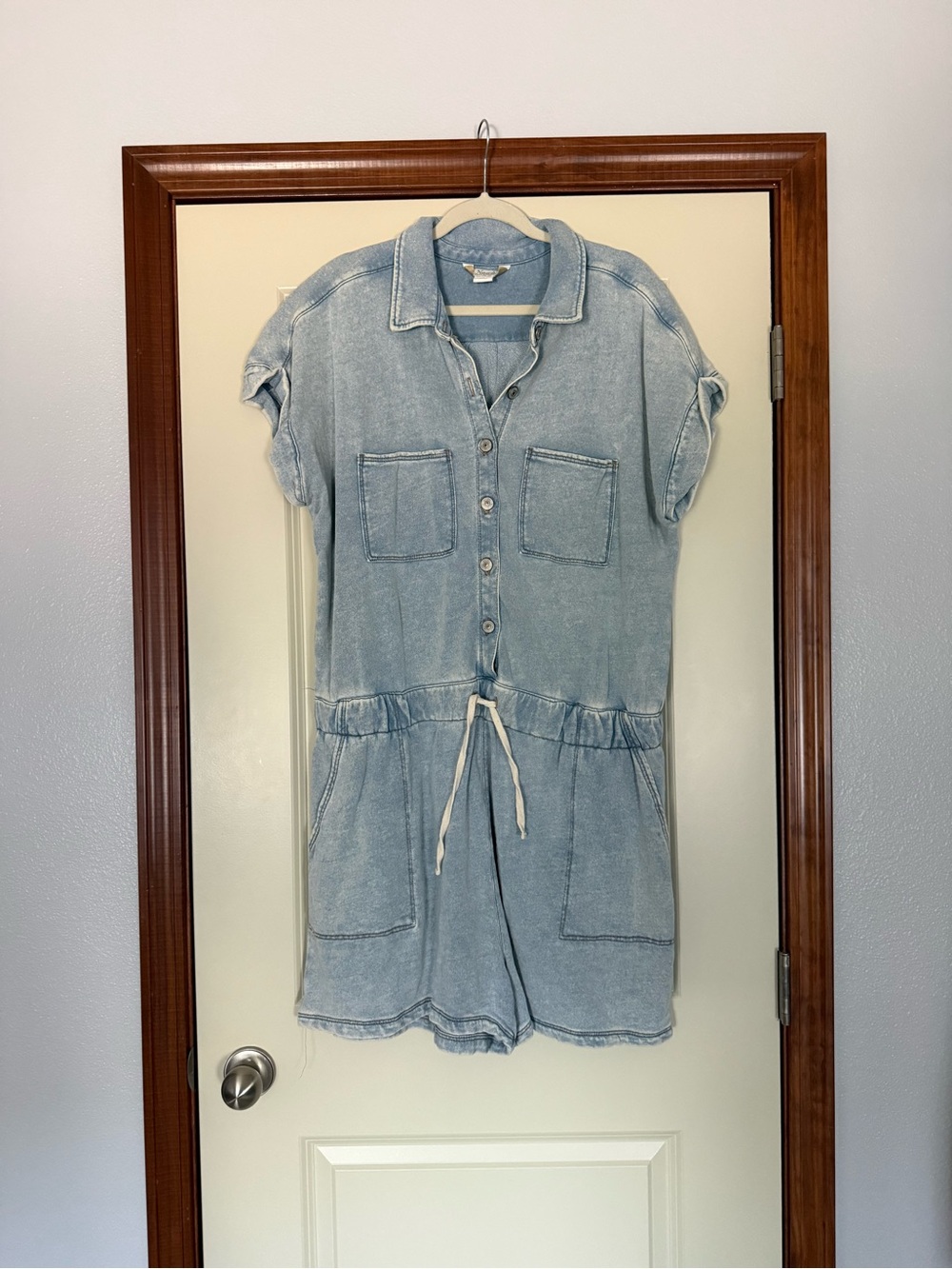 Natural Reflections Light Blue Denim Romper with Drawstring